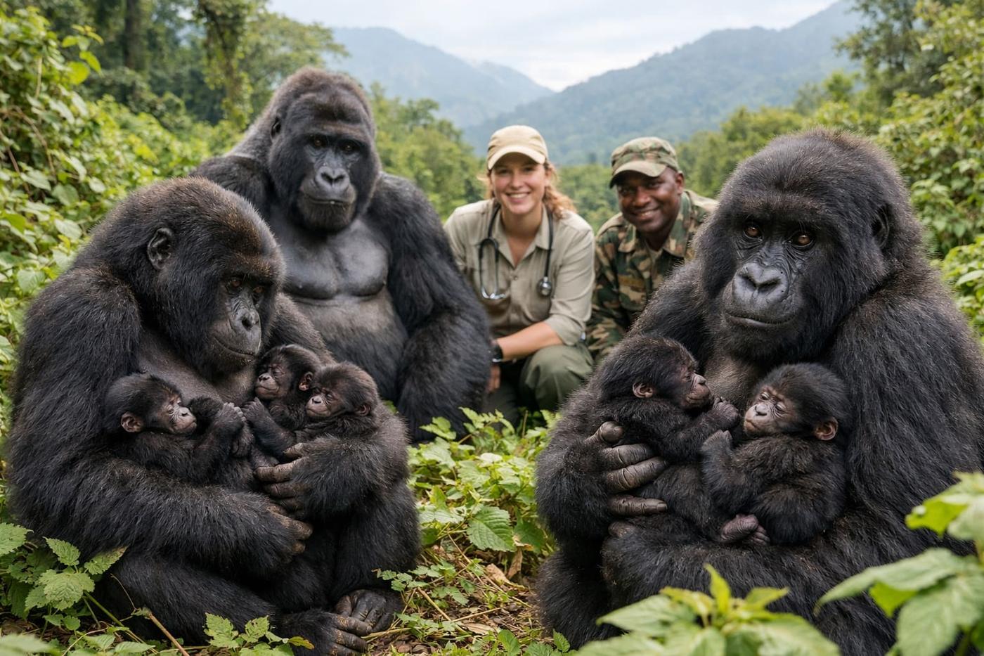 A rare sign of hope as mountain gorillas welcome two sets of twins in Africa