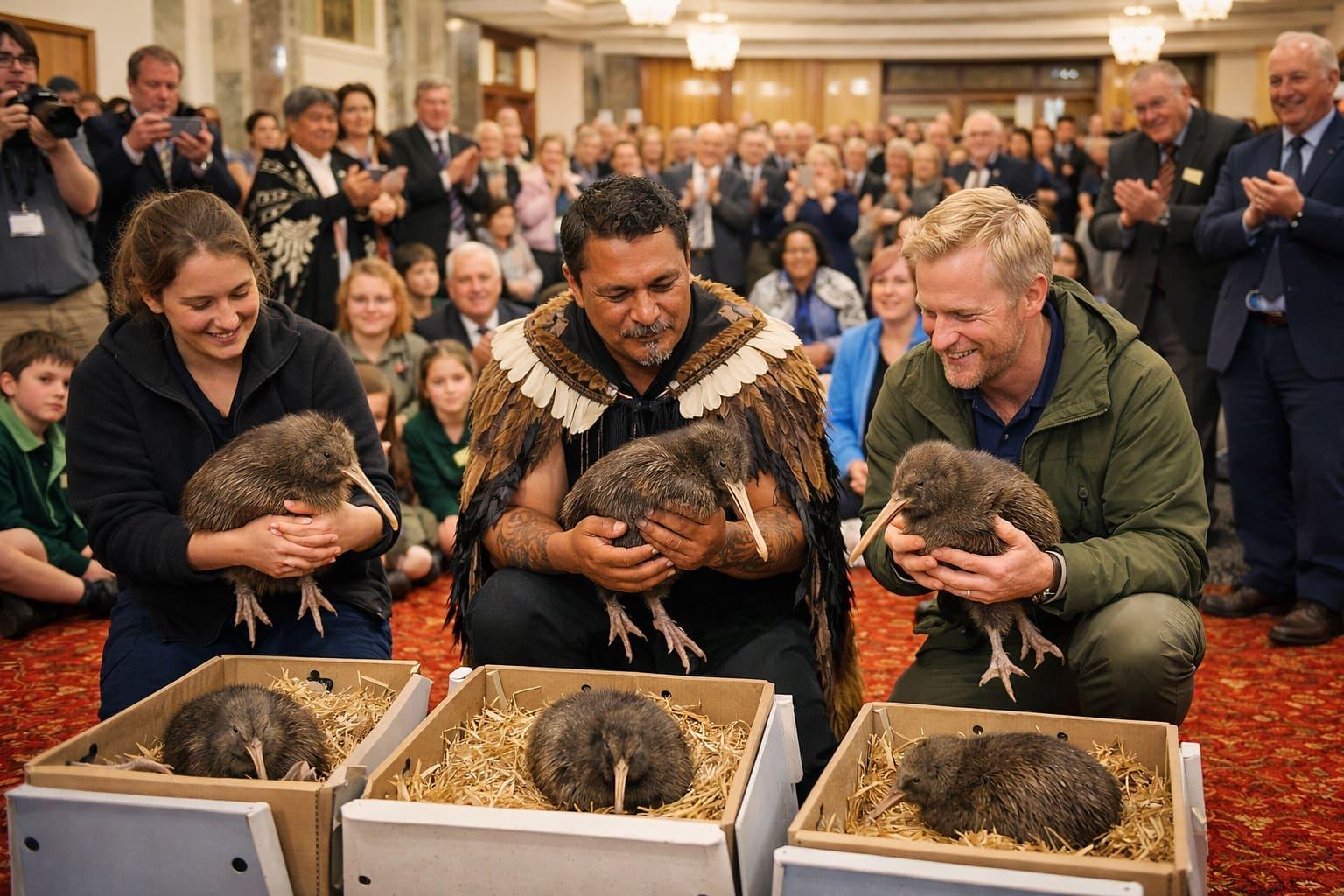 ‘Coming home’: kiwi enter parliament for first time as New Zealand marks conservation win