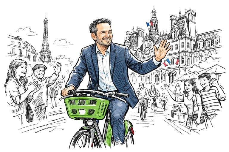 Emmanuel Grégoire Rides to City Hall as New Mayor of Paris