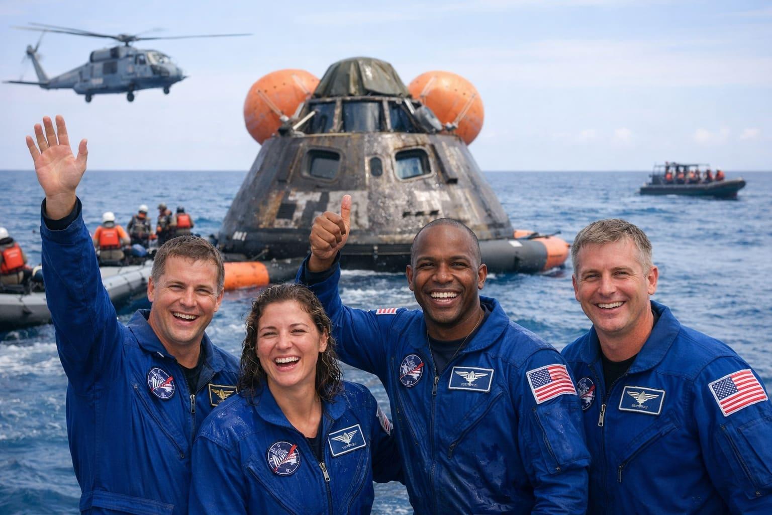 ‘Just the beginning’: Artemis II crew splashes down after record-breaking moon flyby