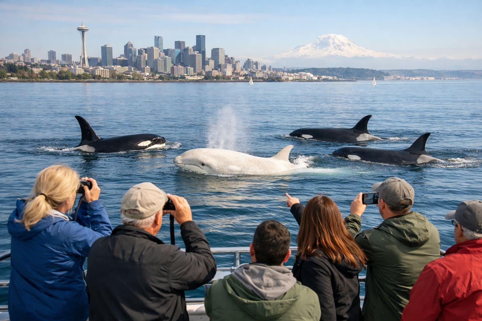 Orcas never seen before in Seattle delight whale watchers with a visit