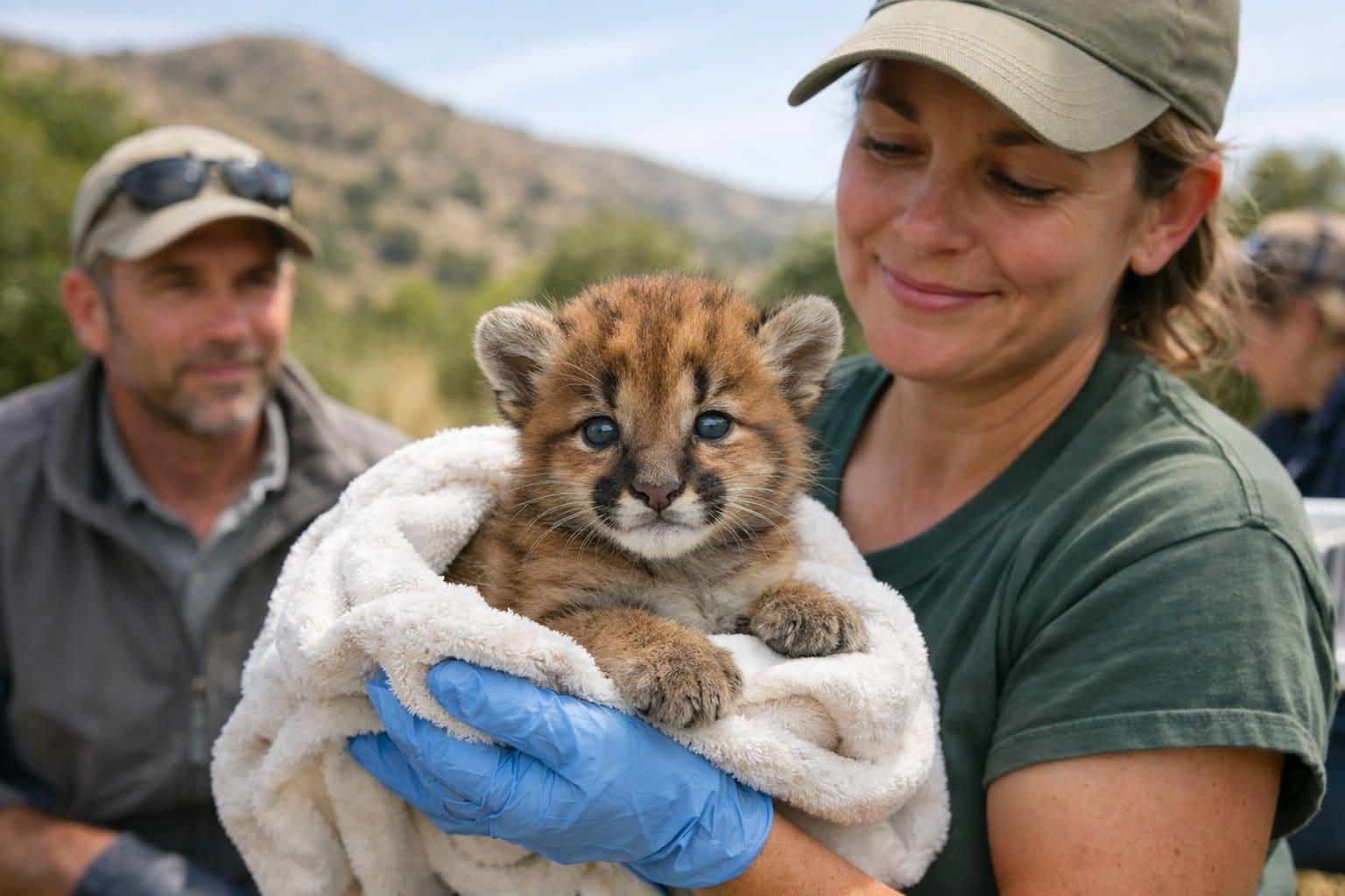 Three-week-old mountain lion cub rescued by California biologists
